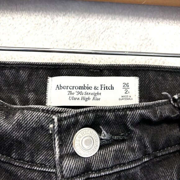Abercrombie & Fitch 90s Straight High Rise Distressed Jeans Womens 26 2 R Black - Picture 4 of 16